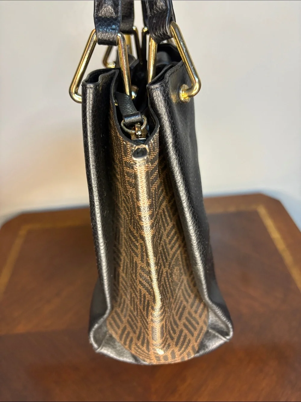 Anne Klein Black Tote with Brown Monogram Sides